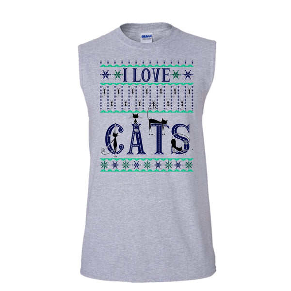 I Love Cats T Shirt, Catmas T Shirt, Awesome t-shirts (Men's Cotton Sleeveless)