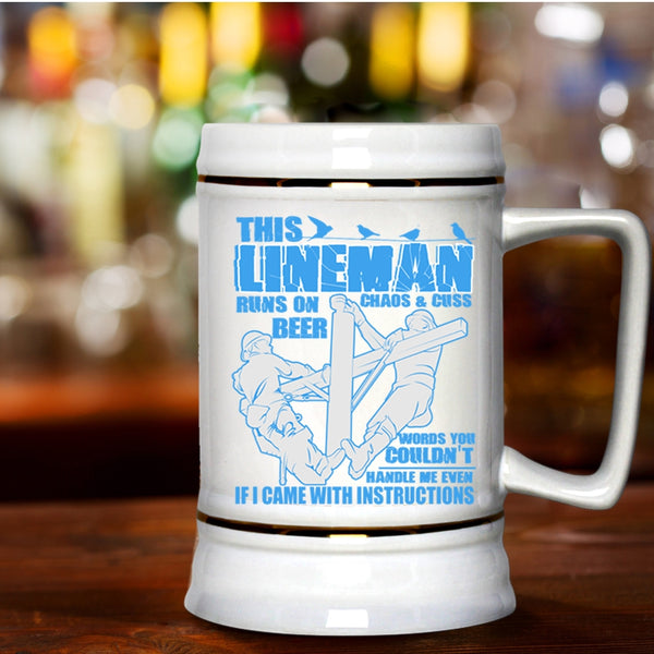 Funny Gift For Linemans Beer Stein 22oz, Awesome Linemans Beer Mug