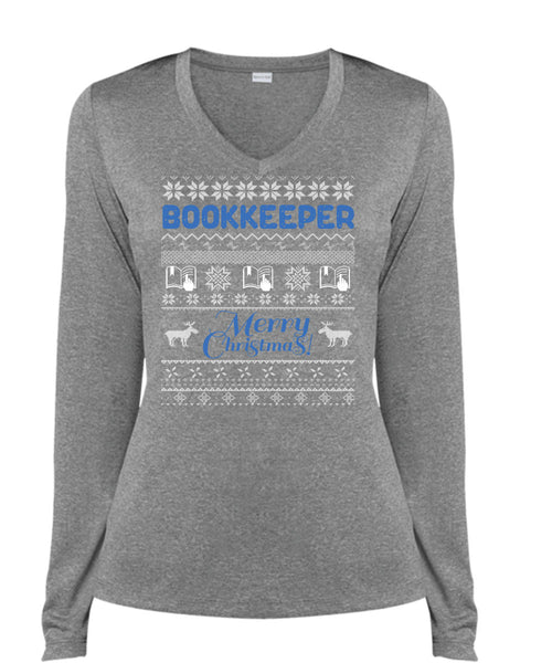 Bookkeeper Merry Christmas T Shirt, Being A Reader T Shirt, Cool Shirt (Ladies LS Heather V-Neck)