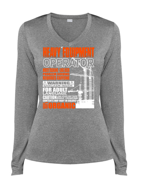 Heavy Equipment Operator T Shirt, Problem Solving T Shirt, Cool Shirt (Ladies LS Heather V-Neck)