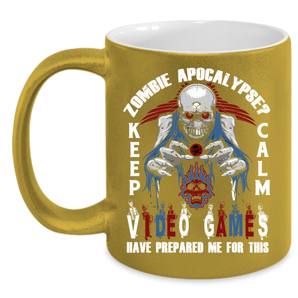 Zombie Apocalypse Coffee Mug, Keep Calm Video Games Coffee Cup