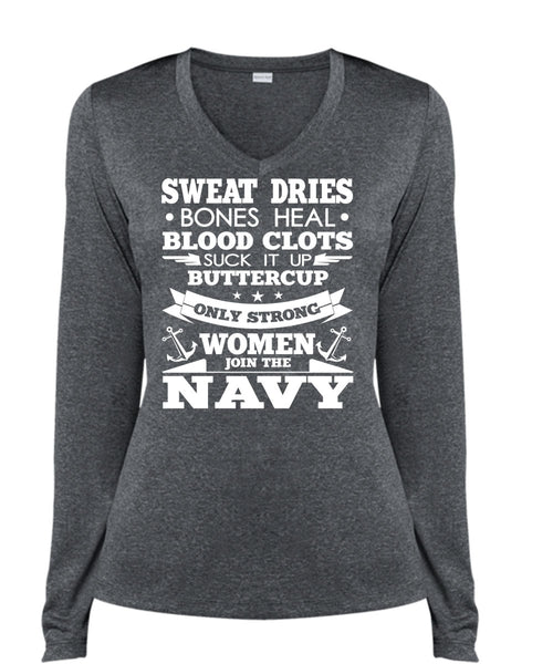 Women Join The Navy T Shirt, Sweat Dries T Shirt, Cool Shirt (Ladies LS Heather V-Neck)