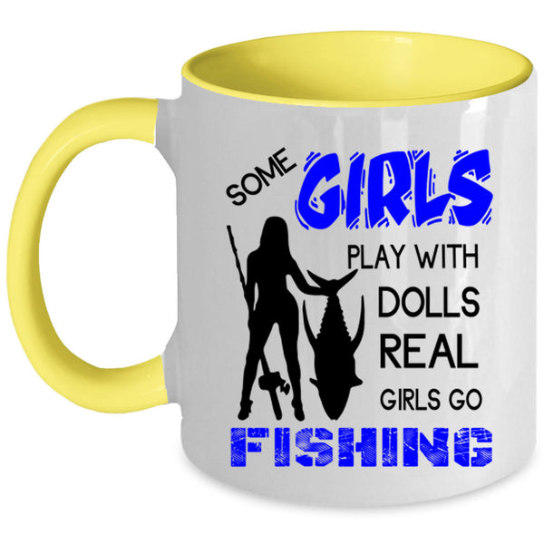 Pretty Girls Coffee Mug, Real Girls Go Fishing Accent Mug