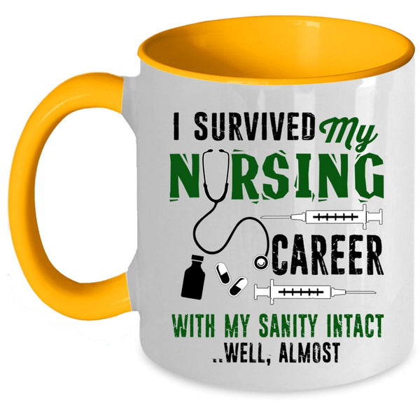 Cute Nurses Coffee Mug, I Survived My Nursing Career Accent Mug