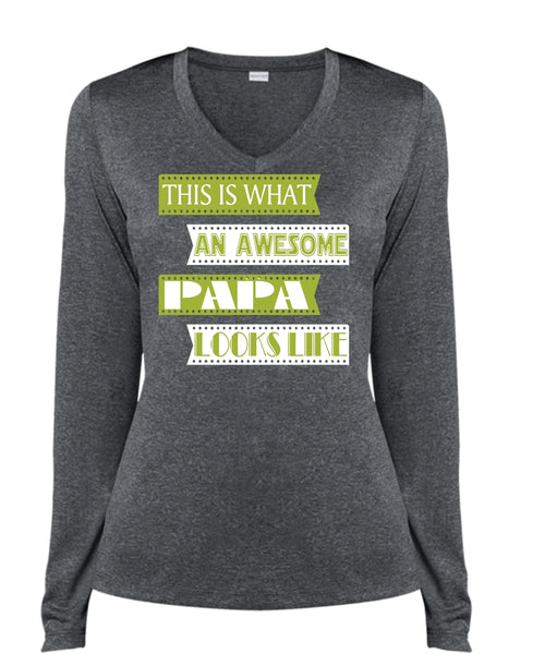 This Is What An Awesome Papa Looks Like T Shirt, Father's Day T Shirt (Ladies LS Heather V-Neck)