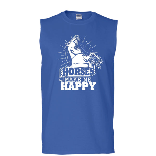 Horses Make Me Happy T Shirt, I Love Horses Tank Top (Men's Cotton Sleeveless)
