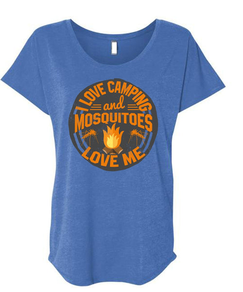 I Love Camping And Mosquitoes Love Me T Shirt, Being A Camper T Shirt, Cool Shirt (Ladies' Triblend Dolman Sleeve)