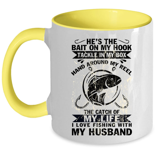 Cute Wife Coffee Mug, I Love Fishing With My Husband Accent Mug
