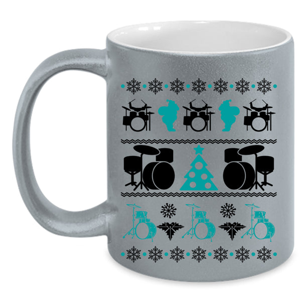 Ugly Christmas Coffee Mug, Cute Drummer Accent Mug