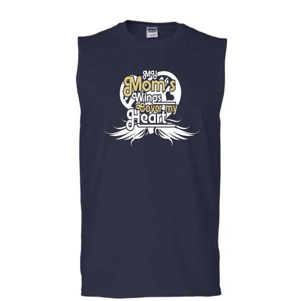 My Mom's Wings T Shirt, Mom's Wings Cover My Heart Tank Top (Men's Cotton Sleeveless)
