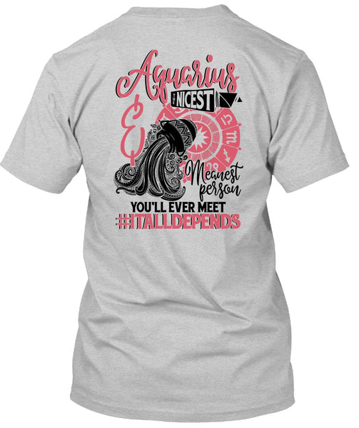 Aquarius Nicest Meanest Person T Shirt, I Love Aquarius T Shirt