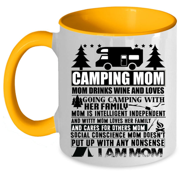 Mom Drinks Wine And Love Camping Coffee Mug, Camping Mom Accent Mug