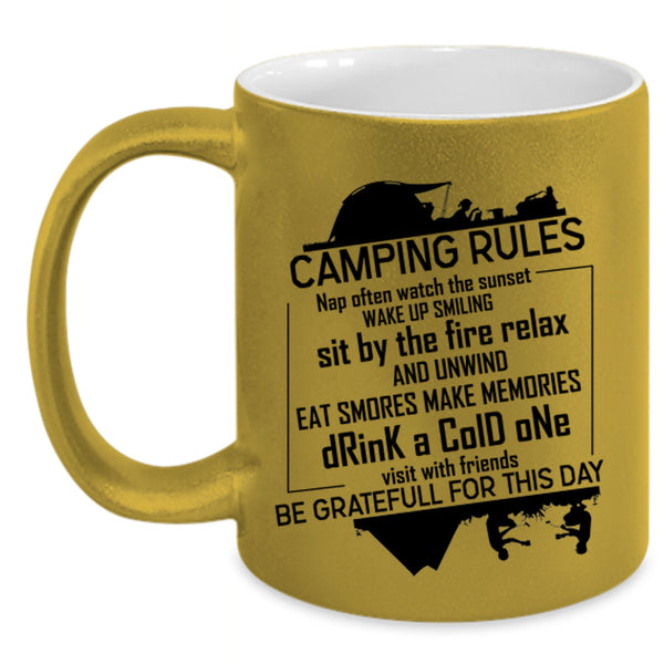 Funny Gift For Camper Coffee Mug, Camping Rules Accent Mug