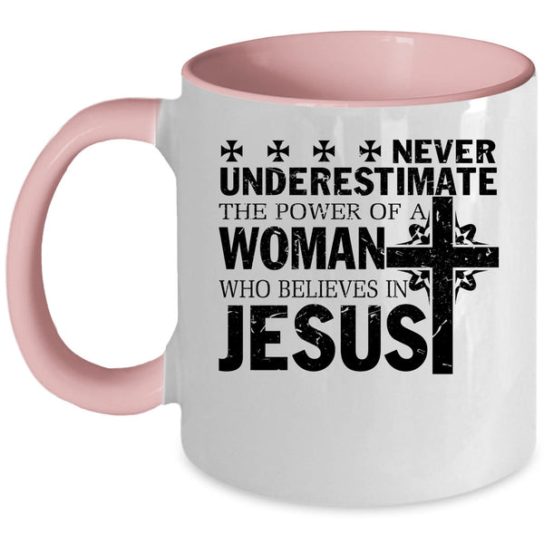 Cool Woman Coffee Mug, Woman Believes In Jesus Accent Mug