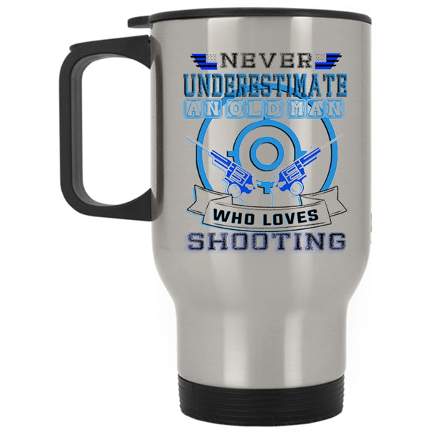 Cool Grandfather Travel Mug, Old Man Loves Shooting Mug