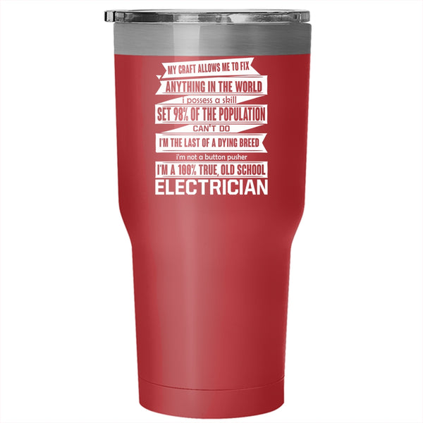 Old School Electrician Tumbler 30 oz Stainless Steel, Cute Electrician Travel Mug