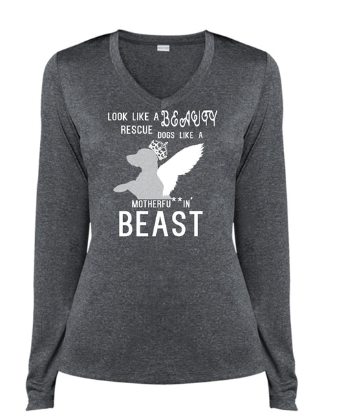 Look Like A Beauty Dogs T Shirt, Like A Mother T Shirt (Ladies LS Heather V-Neck)