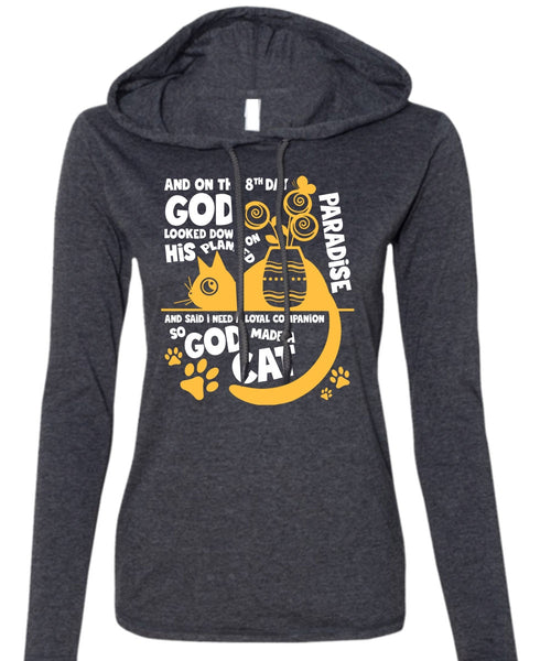 God Made A Cat T Shirt, His Planned On Paradise T Shirt (Anvil Ladies Ringspun Hooded)