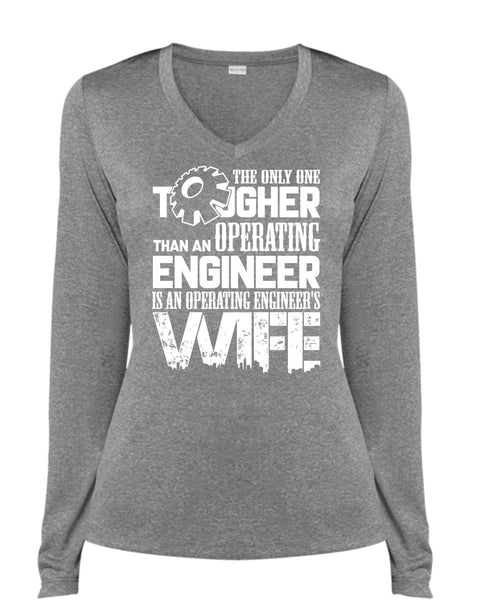Operating Engineer's Wife T Shirt, I Love My Wife T Shirt, Cool Shirt (Ladies LS Heather V-Neck)