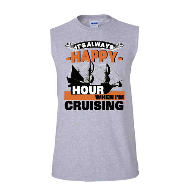 It's Always Happy Hour T Shirt, Coolest Cruising T Shirt, Awesome t-shirts (Men's Cotton Sleeveless)