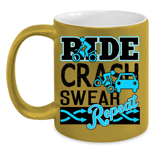 Cool Riding Coffee Mug, Ride Crash Swear Repeat Accent Mug