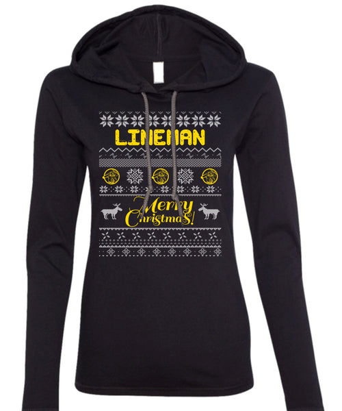 Lineman Merry Christmas T Shirt, Being A Lineman T Shirt (Anvil Ladies Ringspun Hooded)