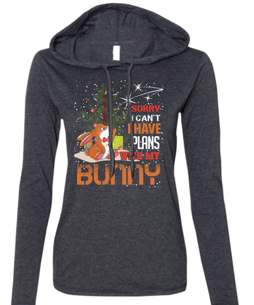 I Have Plans With My Bunny T Shirt, I Love Christmas T Shirt (Anvil Ladies Ringspun Hooded)