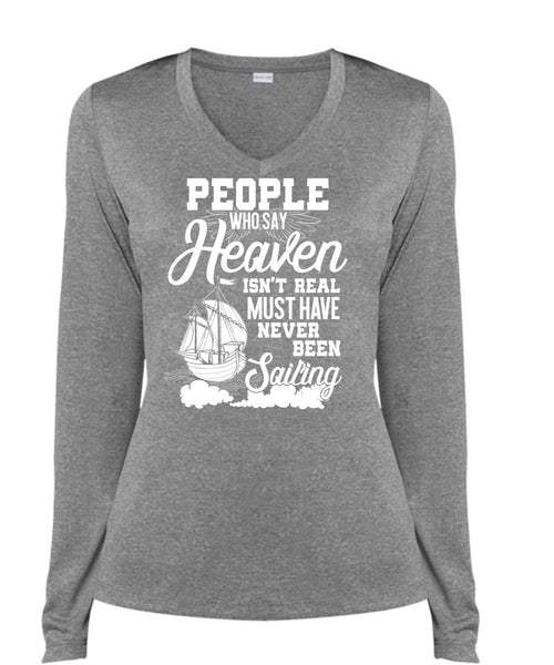 Never Been Sailing T Shirt, Being A Sailor T Shirt, Cool Shirt (Ladies LS Heather V-Neck)