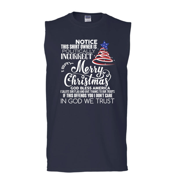 Merry Christmas T Shirt, God Bless American T Shirt, Cool T Shirt (Men's Cotton Sleeveless)