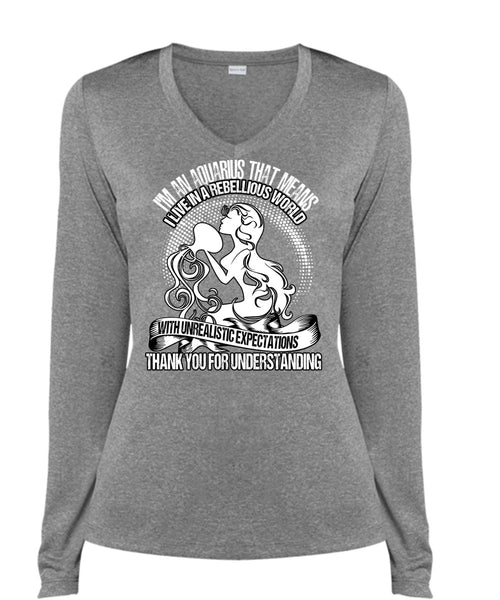 I'm An Aquarius T Shirt, Thank You For Understanding T Shirt, Cool Shirt (Ladies LS Heather V-Neck)