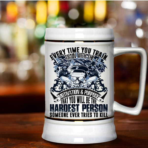 Train With The Motivation And Purpose Beer Stein 22oz, Every Time Train Beer Mug