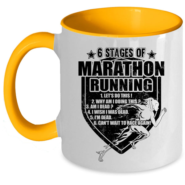 Cool Marathon Runner Coffee Mug, 6 Stages Of Marathon Running Accent Mug