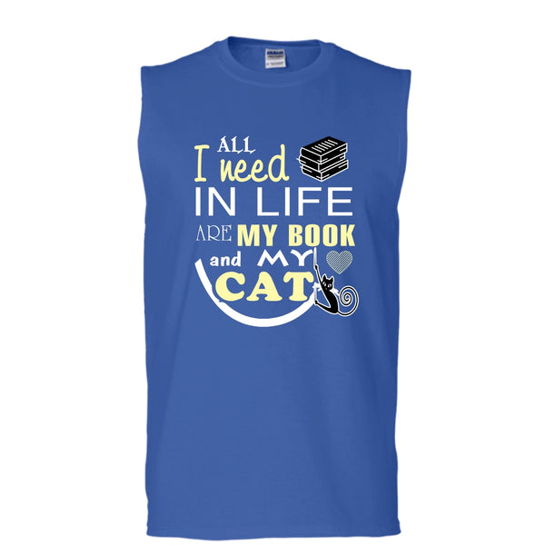 All I Need In My Life Are Book And Cat Shirt, Cool Cat Shirt (Men's Cotton Sleeveless)
