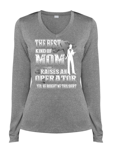 The Best Kind Of Mom T Shirt, Raises An Operator T Shirt, Cool Shirt (Ladies LS Heather V-Neck)