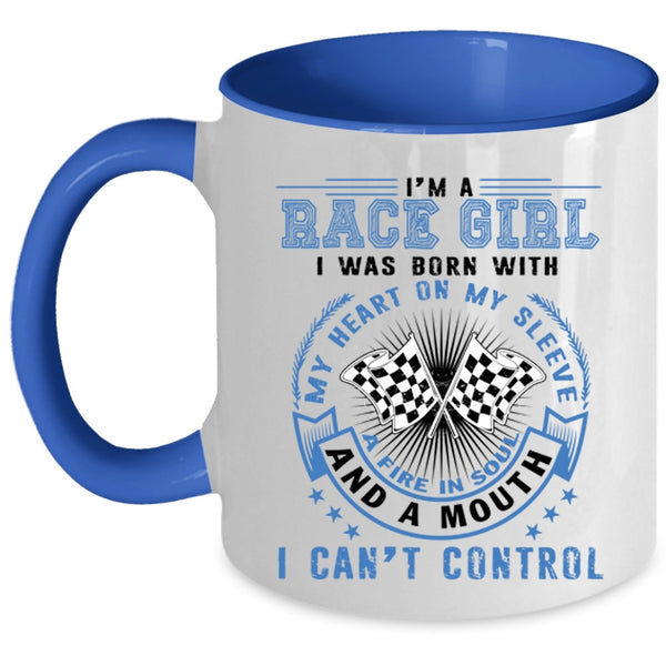 I Was Born With My Heart Coffee Mug, I'm Race Girl Accent Mug
