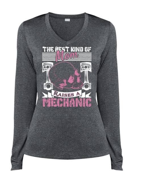 Mom Raises A Mechanic T Shirt, Being A Mechanic T Shirt, Cool Shirt (Ladies LS Heather V-Neck)