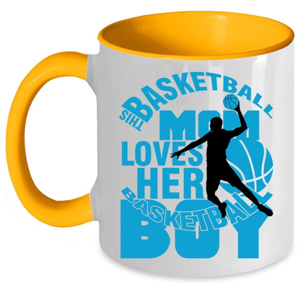 Cool Mom Coffee Mug, This Basketball Mom Loves Her Basketball Boy Accent Mug