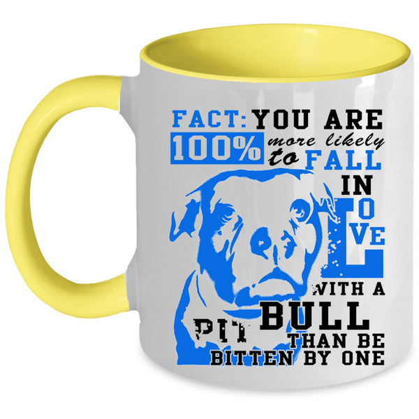 Cute Dogs Coffee Mug, Fall In Love With A Pit Bull Accent Mug