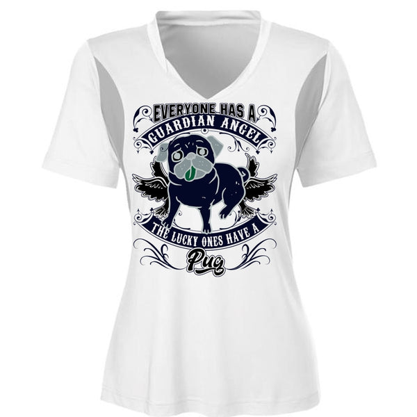 The Lucky Ones Have A Pug T Shirt, Everyone Has A Guardian Angel T Shirt, Cool Shirt (Ladies LS Heather V-Neck)