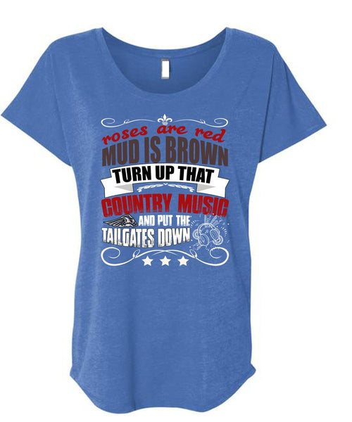 Country Music And Put The Tailgates Down T Shirt, My Favorite T Shirt, Cool Shirt (Ladies' Triblend Dolman Sleeve)