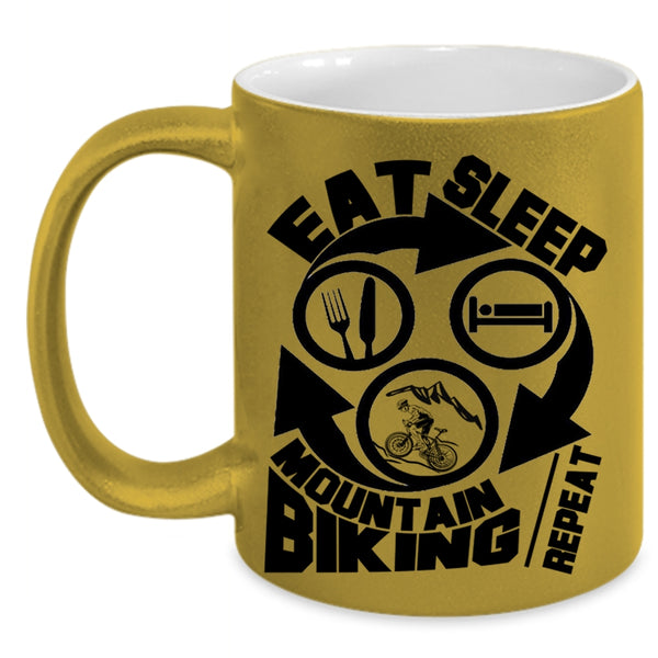 I Love Mountain Biking Coffee Mug, Eat Sleep Mountain Biking Accent Mug