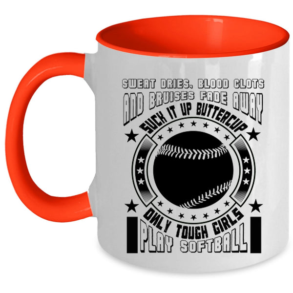 Awesome Girls Coffee Mug, Only Touch Girls Play Softball Accent Mug