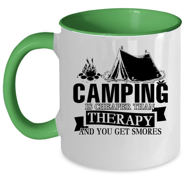Funny Outdoor Coffee Mug, Camping Is Cheaper Than Therapy Accent Mug