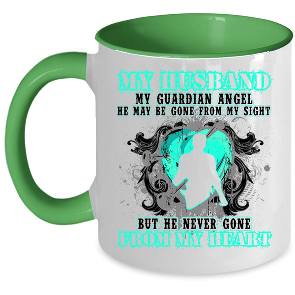 He Never Gone From My Heart Coffee Mug, My Husband My Guardian Angel Accent Mug