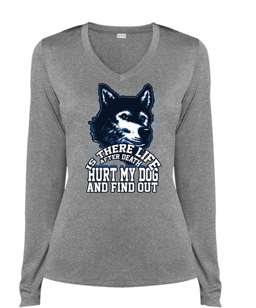 Hurt My Dog T Shirt, My Favorite T Shirt, Cool Shirt (Ladies LS Heather V-Neck)