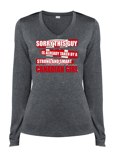 Strong And Smart Canadian Girl T Shirt, Being A Girlfriend T Shirt, Cool Shirt (Ladies LS Heather V-Neck)
