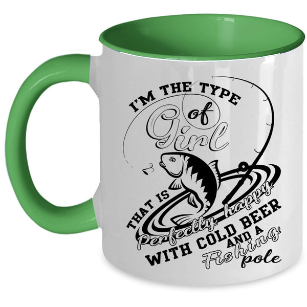 Happy With Cold Beer And Fishing Pole Coffee Mug, Cool Girls Accent Mug