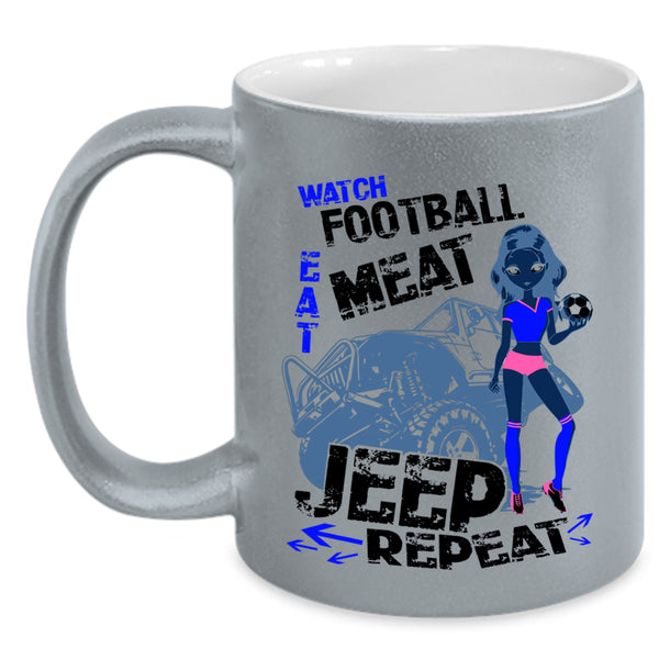 Jeep Coffee Mug, Watch Football Eat Meat Accent Mug