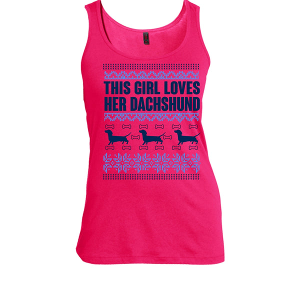This Girl Loves Her Dachshund T Shirt, Coolest Merry Christmas Tank Top