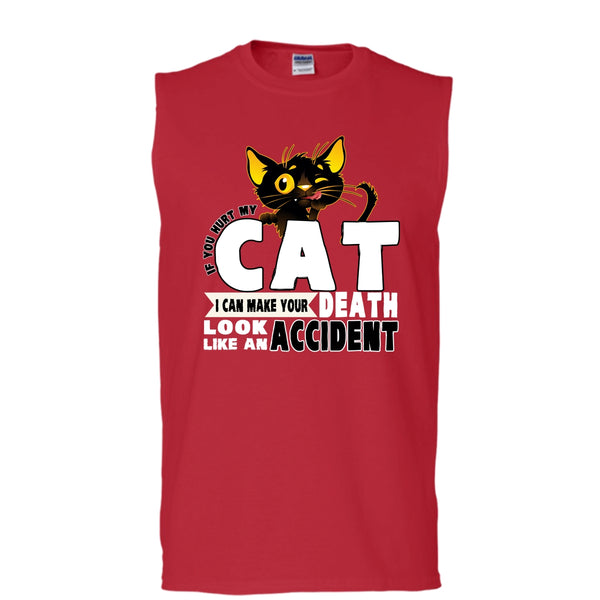 If You Hurt My Cat T Shirt, Coolest Cat Lover Tank Top (Men's Cotton Sleeveless)